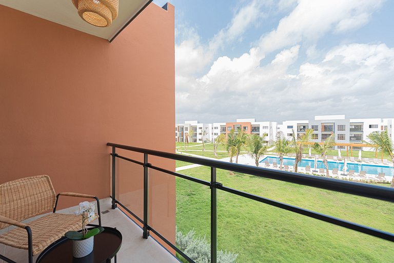 Vista a la piscina apartamento de 2 habitaciones