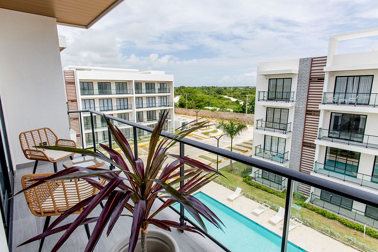 1 habitación, estilo lujoso y vista a la piscina