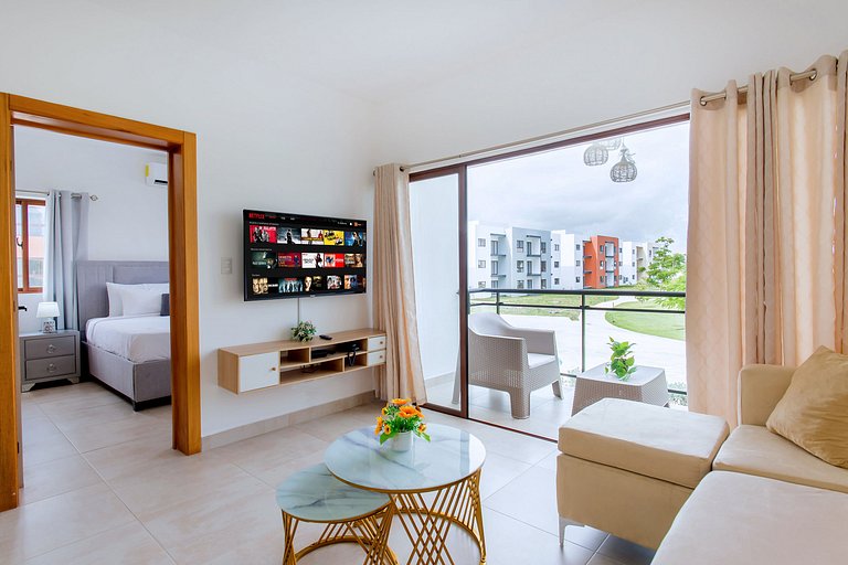 Apartamento 2 habitaciones vista piscina y jardín