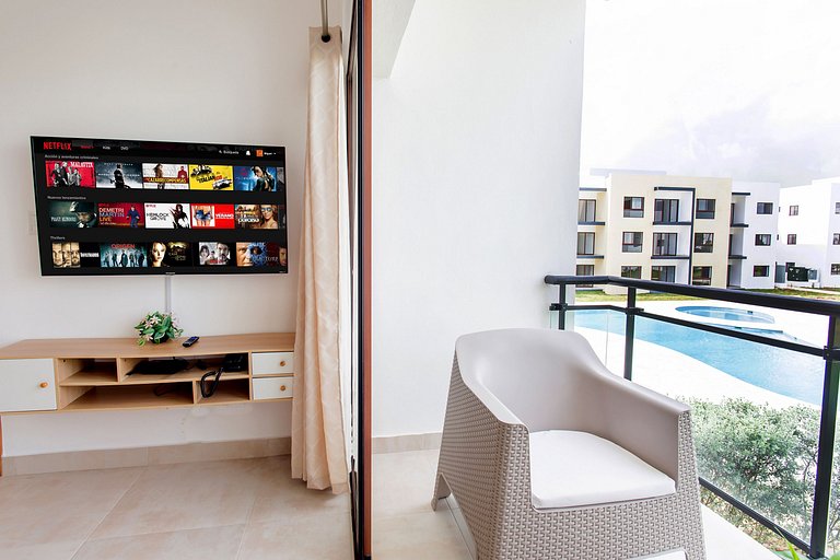 Apartamento 2 habitaciones vista piscina y jardín