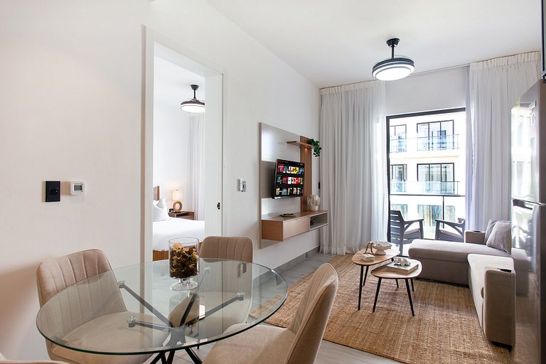 1 habitación, piscina, gimnasio y playa artificial