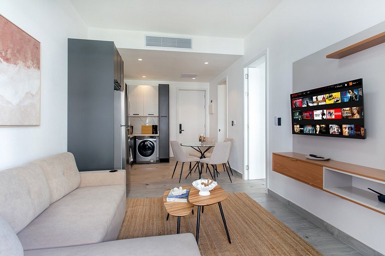 1 habitación, piscina, gimnasio y playa artificial