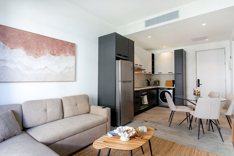 1 habitación, piscina, gimnasio y playa artificial