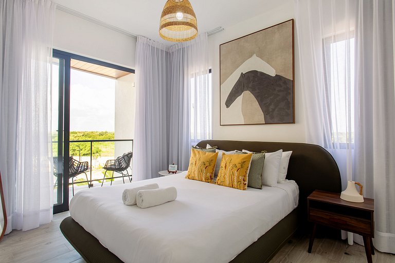 Apartamento 1BR piscina, golf y playa artificial