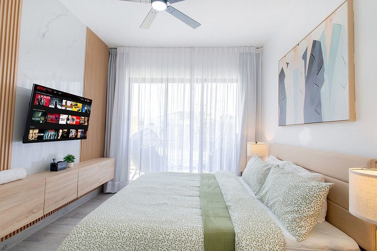 1 dormitorio piscina, gimnasio y playa artificial