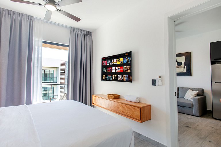 Exclusivo 1BR piscina, gym y playa artificial