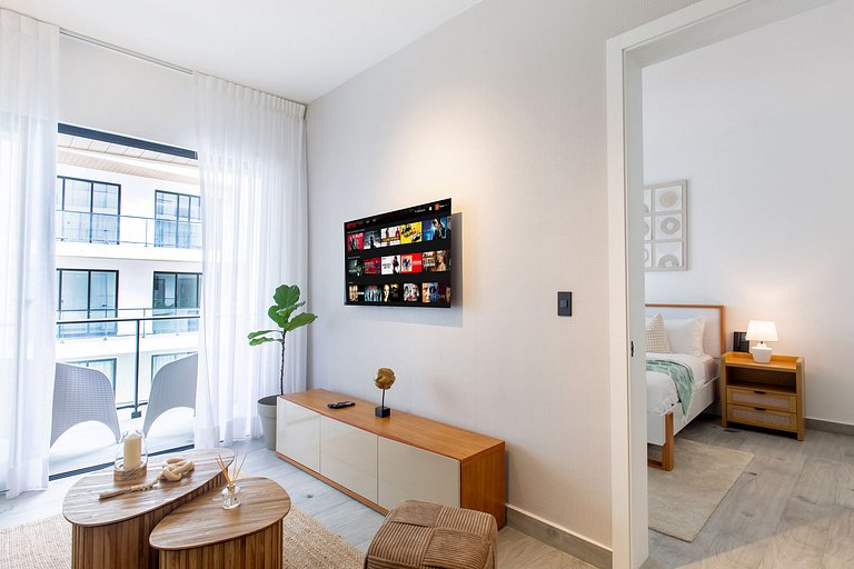 1BR, exclusivo, piscinas, gym y playa artificial