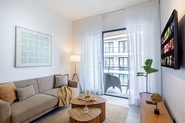 1BR, exclusivo, piscinas, gym y playa artificial