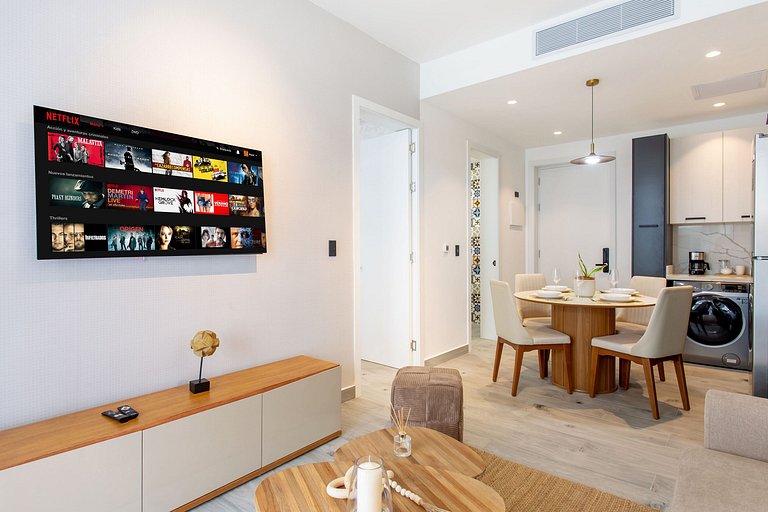 1BR, exclusivo, piscinas, gym y playa artificial