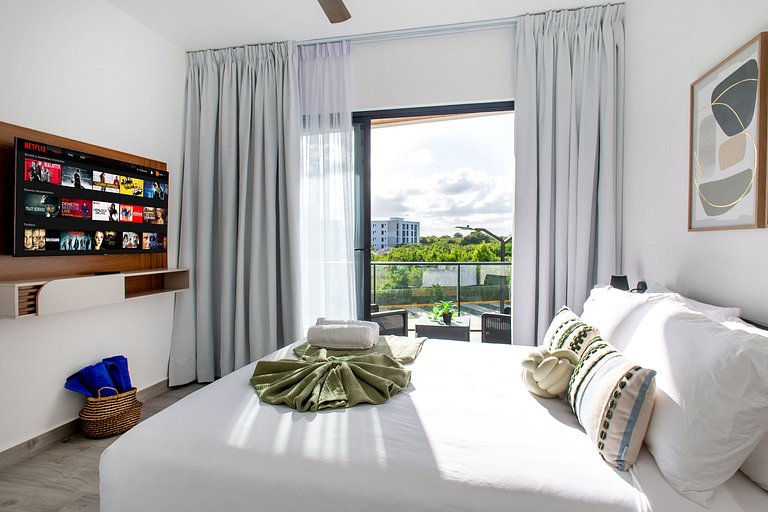 1 habitación, playa artificial, piscina y gimnasio