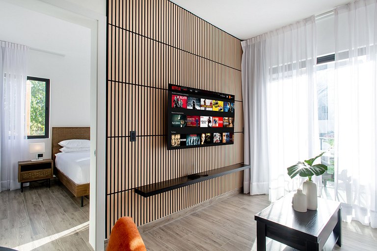 1BR primer nivel, piscina, gym y playa artificial