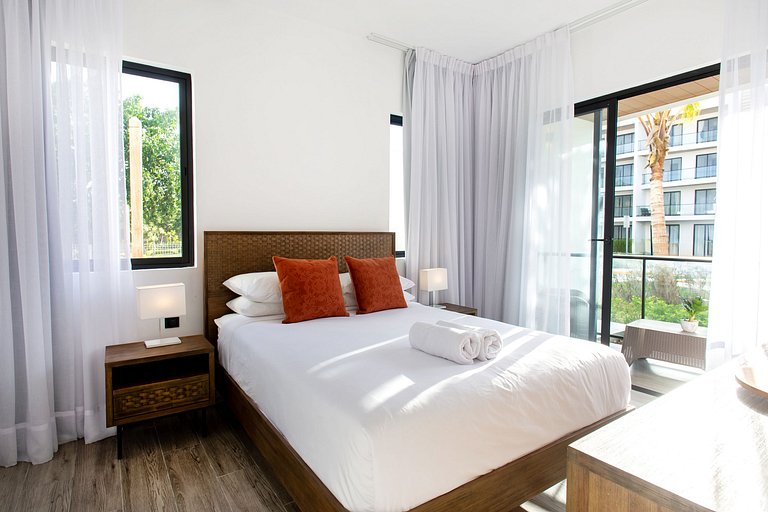 1BR primer nivel, piscina, gym y playa artificial