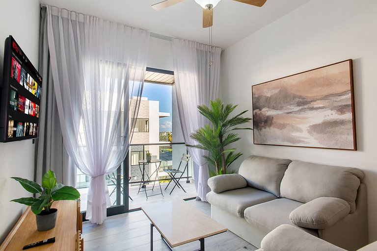 Vista a la Piscina, Gimnasio y Playa Artificial