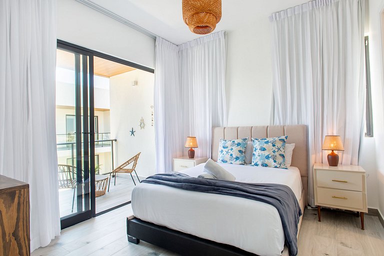 1BR moderno, piscinas, gimnasio y playa artificial