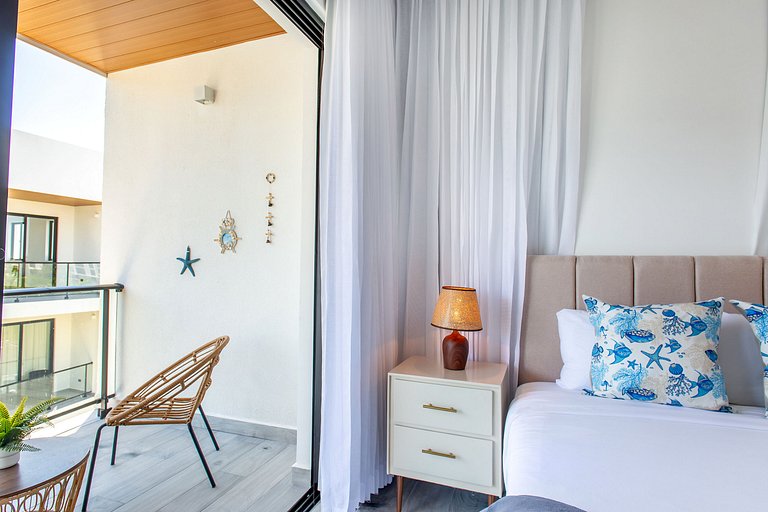 1BR moderno, piscinas, gimnasio y playa artificial