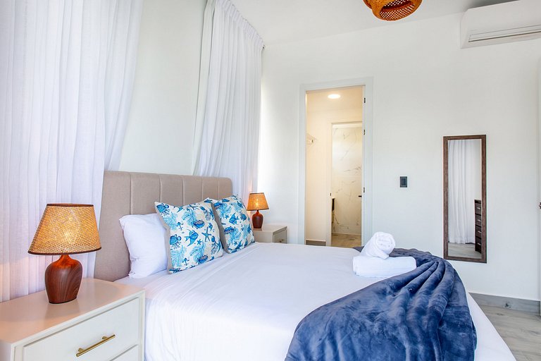 1BR moderno, piscinas, gimnasio y playa artificial