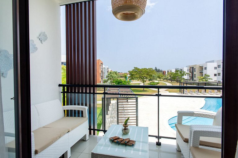 2 habitaciones con vista a piscina y jardín
